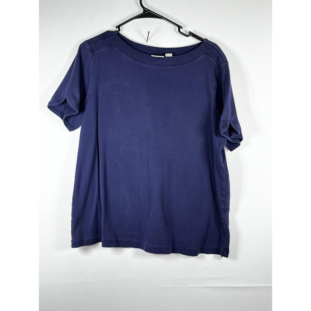 Chico's Shirt Womens 3 Blue Boat Neck Short Sleeve Cotton Jersey Basic Tee
